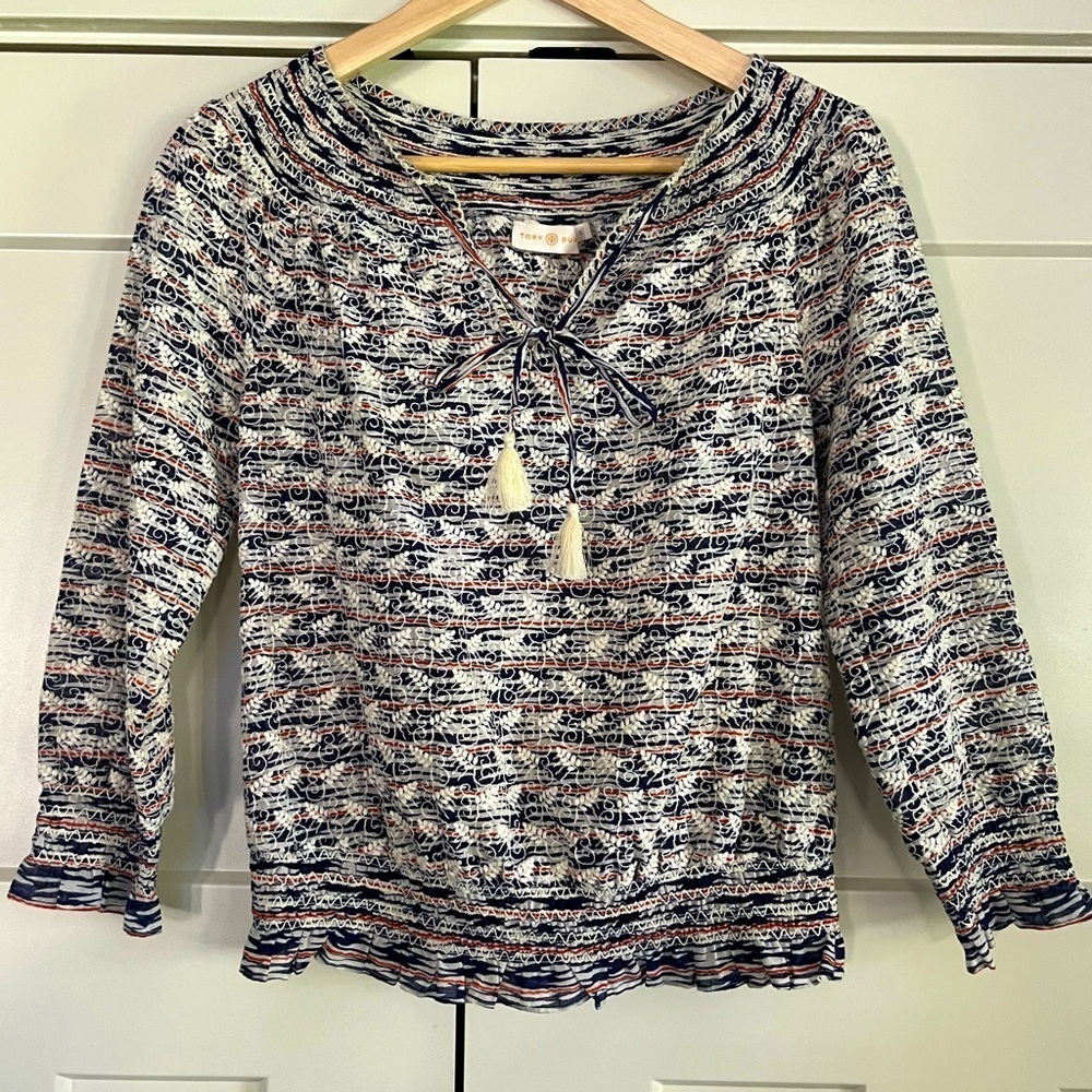 Tory Burch Embroidered Long Sleeve Blouse